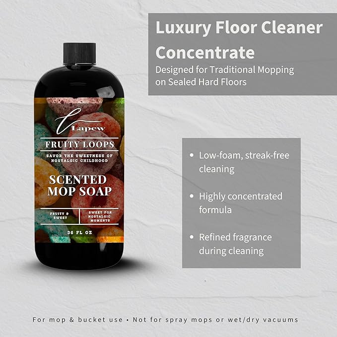 Lapew Fruity Loops Scented Mop Soap - Luxury Floor Cleaner Concentrate for Mopping Tile Laminate Vinyl &amp Hardwood | Streak-Free Low-Foam | 36 oz
