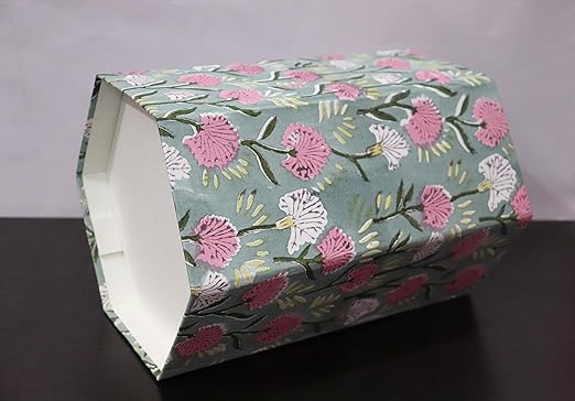 Christmas Decorative Hand Block Printed Waste Basket/Trash Can/Garbage Can/Card Board Trash Can Housewarming Gift (Pink&ampWhite)