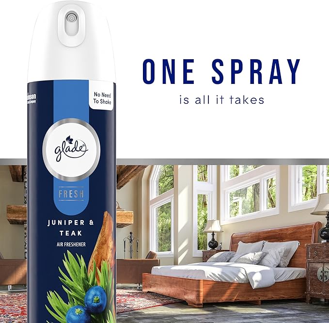 Glade Air Freshener Room Spray Juniper &amp Teak Scent Odor Fighting to Deliver Long Lasting Freshness 8 Oz 6 Count
