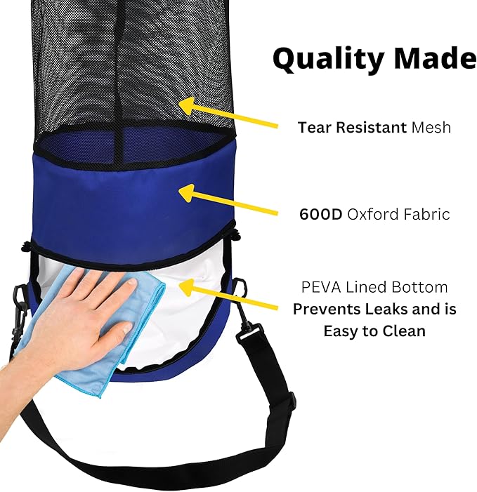 Boat Trash Bag - Heavy-Duty 600D Mesh Oxford Fabric with Bottom Zipper and Top Rubber Closure - Leakproof and Washable for Boats Kayaks Campers RVs and More