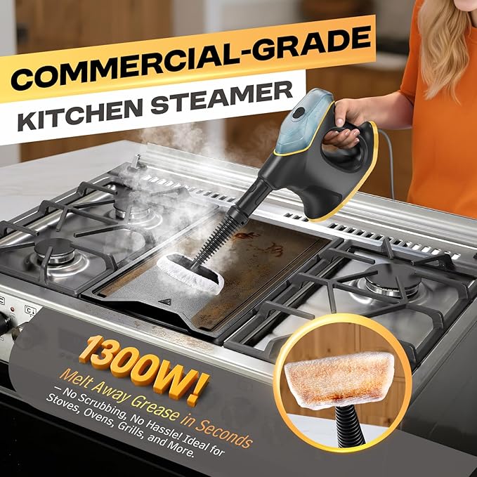 Powerful Handheld Steam Cleaner 10s Fast Heat 230°F High Pressure Steam Chemical-Free Cleaning 9-Piece All-in-One Kit for Grout Kitchen Car &amp Upholstery