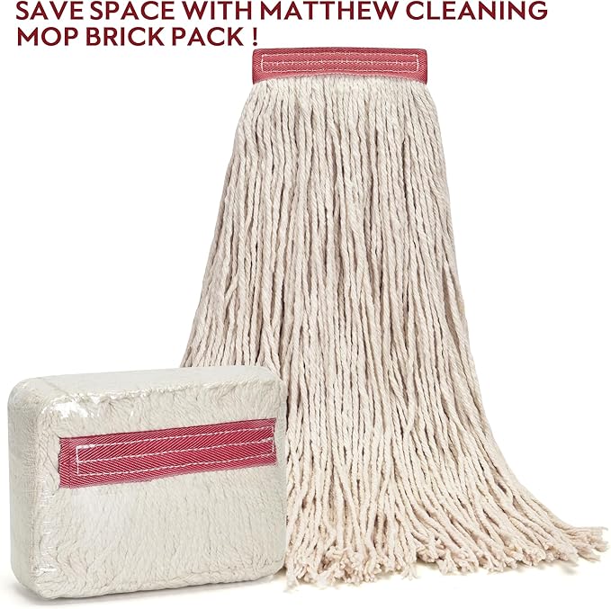 Matthew Cleaning 16oz 6Pack Cotton Floor MopCotton Looped-Open String Heavy Duty String Refills Universal Headband Blend Mop Head Replacement for Home Industrial and Commercial Use(White)