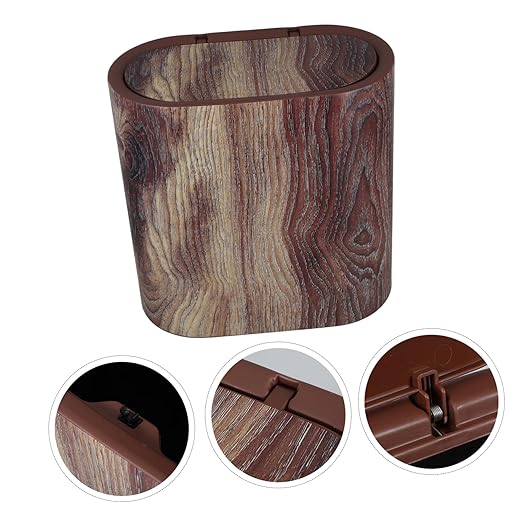 Zerodeko Rustic Lid Trash Can Space-Saving Slim Bin for Bathroom Kitchen Office Wood Grain Plastic Waste Basket