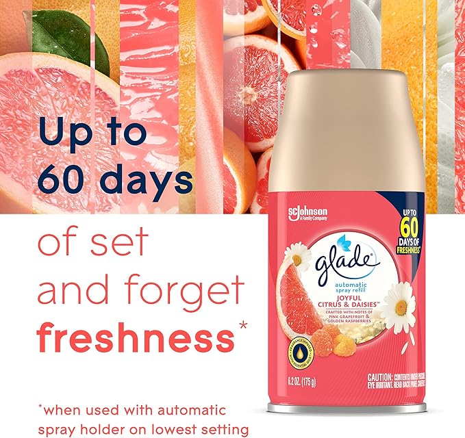 Glade Automatic Spray Refill Air Freshener for Home and Bathroom Joyful Citrus &amp Daisies 6.2 Oz 3 Count
