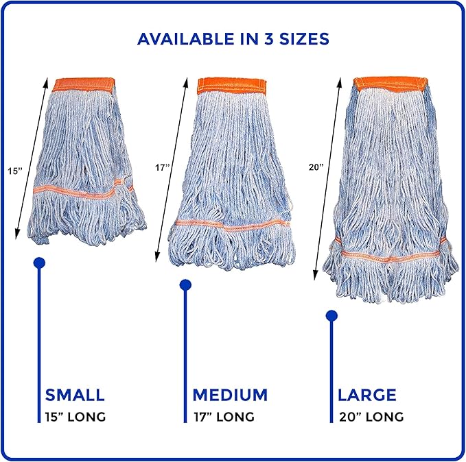 Nine Forty 12-Pack Industrial and Commercial-Grade Looped End Wet Mop Head Refill - Heavy Duty 20 Inch 4-Ply Premium Synthetic Yarn - for Optimal Absorption and Durability - Blue (12 Pack Large)