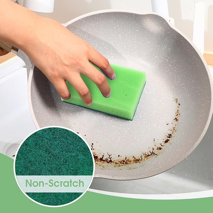Tioncy 100 Pcs Individually Wrapped Sponges Bulk Kitchen Green Non Scratch Scrub Sponges Dual Sided Cleaning Scrubber for Household Washing Dishes Pots Pans Sinks Stoves Appliances Car Bike