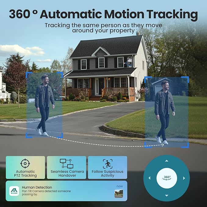 SOLIOM Security Cameras Wireless Outdoor4K Ultra HD for Day and Night No SubscriptionBuilt in RadarSolar Powered Cameras for Home Security 360° Pan Tilt Auto Tracking5G &amp 2.4G WiFi 4-Cam Ki