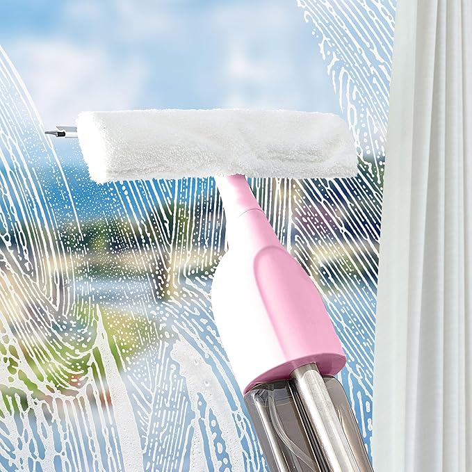Multi-Surface Spray Mop Kit 3-in-1 with Flat Round Squeegee Mop Heads Refillable Water Bottle Machine Washable Pads for Floors Windows