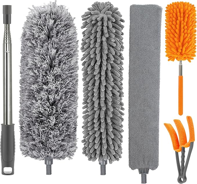 Dusters for Cleaning High Ceiling Fan Newliton Microfiber Duster with Extension Pole 30-100 Long Handle for Ceiling Fans Blinds Cobweb Home Orange