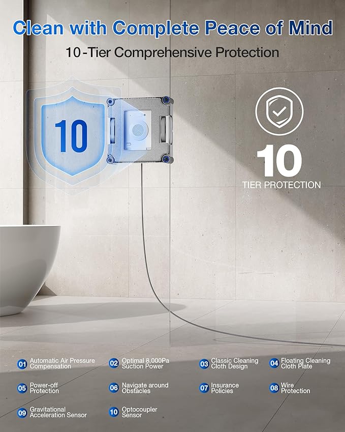 ECOVACS WINBOT W2S Window Cleaning Robot Intelligent Edge-to-Edge Cleaning with TruEdge Scrubbers 3 Water Nozzles 10-Level Safety System Win-SLAM 4.0 Route Planning Even Climbing System