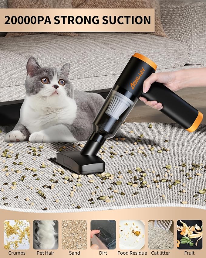 aokway Car Vacuum Portable Cordless 20000PA Powerful Suction 7800mAh Mini Vacuum Cleaner for Car Electric Air Duster &amp Blower Mini Handheld Vacuum 4-in-1 Rechargeable for Home Office Desk Clea