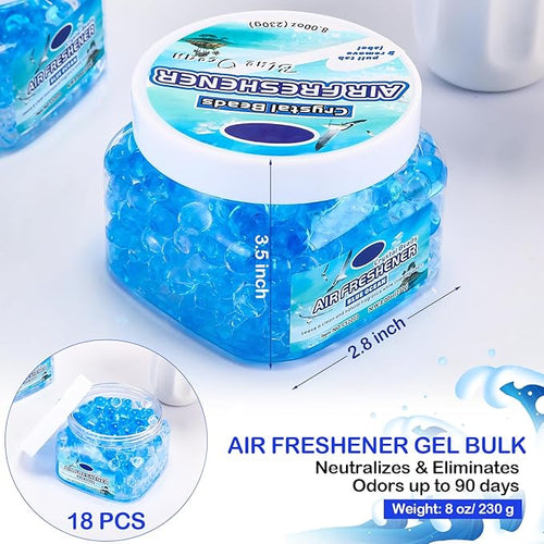 18 Pack Gel Odor Eliminator Beads 8 Ounce Scent Beads Bulk Air Freshener Removing Long Lasting Eliminates Odors for Home Bathrooms Cars Boats Rvs and Pet Areas(Ocean)