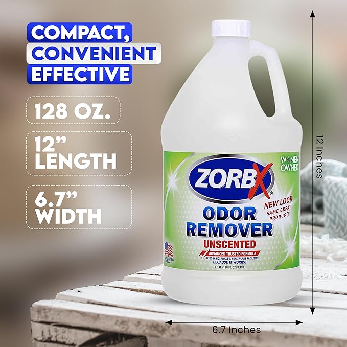ZORBX Unscented Odor Eliminator Spray 128 Oz 1 Gallon - Used in Hospitals &amp Healthcare Facilities - Advanced Trusted Odor Remover Formula - All-Purpose Deodorizer for Dog Cat Home Carpet &amp