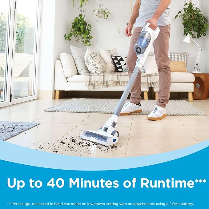 BLACK+DECKER POWERSERIES 16V MAX Stick Vacuum Cordless Rechargeable with LED LightsPortable Vacuum Cordless Lightweight Anti-Tangle Self-Standing Multi-Surface White (BHFEA420J)