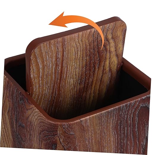 Elegant Swing Lid Waste Basket Imitation Wood Grain Trash Can for Kitchen Bathroom