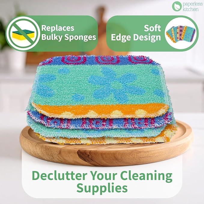 Kitchen Dish Scrubbers | Soft Scrub for Dishes | Non-Scratch Cleaning Pads for Kitchen | Made from Cotton Fiber | Safe on All Surfaces | Long-Lasting &amp Easy to Clean | Pack of 8