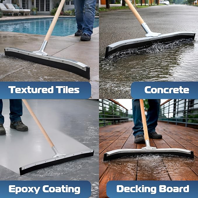 DSV Standard Curved Floor Squeegee 24’’ Rubber Blade Garage Squeegee Taper Pole Connection - Handle Sold Separately for Tiles Concrete and Asphalt