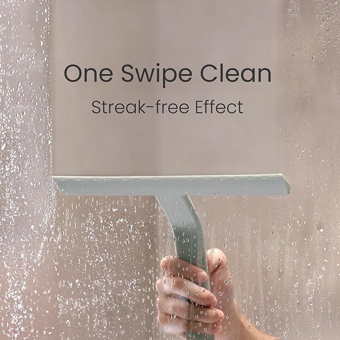 dancemoon JustHang Shower Squeegee for Glass Doors All-in-One Piece Silicone Squeegee with Built-in Hook for Bathroom Window Mirror Tile Wall Car Streak-Free Bathroom Cleaner Tool10 Inch Green