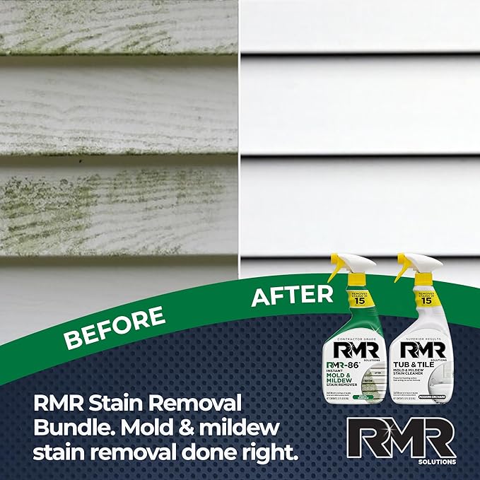 RMR Mold Stain Eraser Max Pack – No-Scrub Tub &amp Tile Cleaner + Instant Mold &amp Mildew Stain Remover Spray Indoor/Outdoor Bathroom Shower Siding &amp Deck Cleaning Kit 2–32 Oz Bottles