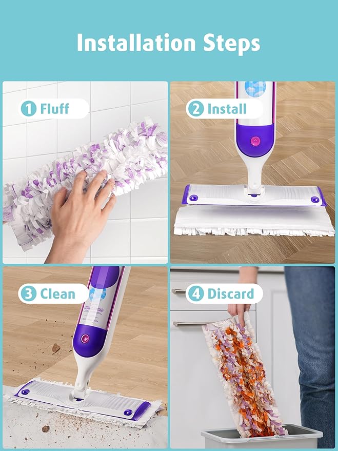 AIR U+ 24 Pack Disposable Power Mop Pads Refills for Swiffer Power Mop Unscented 14-Layer Thickened Multi-Surface Replacement Mopping Refills Pads for Floor Surface Cleaning