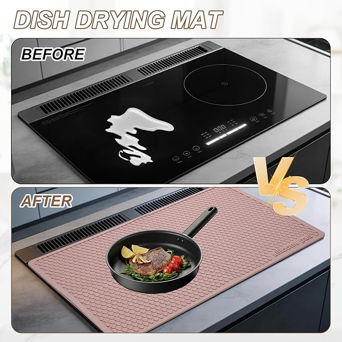 PATIKIL 2 Pcs Dish Drying Mat 16 x 12 Inch Silicone Heat Resistant Drying Pad Stove Top Cover for Kitchen Counter Sink Stove Refrigerator Drawer Liner Reddish Brown