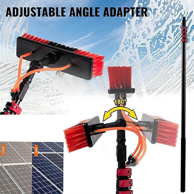 Outdoor Window Cleaning Pole Water Fed Telescopic Brush Water Fed Pole Kit with Hose Spray Solar Panel Cleaning System (5.4m/18ft)