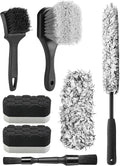 Fantasticlean 7PCS Car Wheel Cleaning Pro Kit Tire Brush Soft-bristled Rim Brush Microfiber Flat Wheel Brush Double-Ended Detailing Brush Detailing Pads Scratch-Free &amp Multipurpose