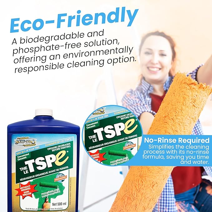 SURF PRO TSP e Organic Degreaser – Phosphate-Free 500ml Concentrate Makes 6.6 Gal (25L) Solution – Biodegradable Cleaner for Walls Trim Siding – No Rinse Paint Prep