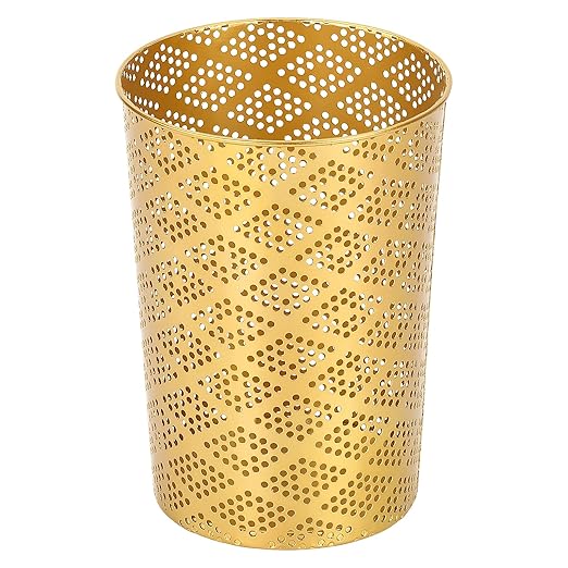 Metal Gold Trash Can Modern Cylindrical Gold Garbage Can Metal Waste Basket for Office Bathroom Bedroom &amp Small Spaces 7.28 D x 10 H