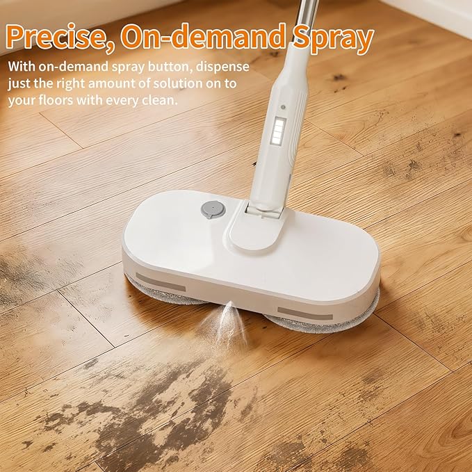 Adjustable Cordless Electric Spin Mop with self-propelled water sprayer/8000mAh Battery/LED Headlightself-propelled design with 6 Washable mop Pads for Hardwood Tile Floors Quiet Cleaning/Waxing