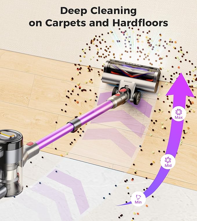Cordless Vacuum Cleaner 550W 45Kpa Vacuum Cleaners for Home 60Mins Cordless Stick Vacuum with LED Display Self-Standing &amp Anti-Tangle 8-in-1 Wireless Vacuum for Carpet Pet Hair Hardfloor