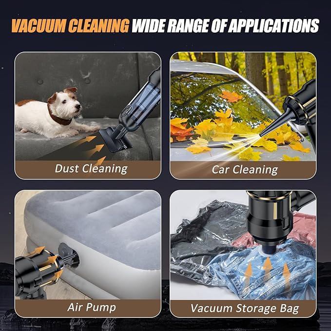 Handheld Car Vacuum Cordless Mini Vacuum Cleaner Rechargeable 16000Pa Hand Held Vacuum Cleaner Portable Small Vacuum with Multi-Nozzles Dust Duster for Car Home Office Pet (Black Gold)