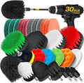 Holikme 30 Piece Drill Brush Set Scrub Pads Scrubber Brush with Extend Long Handle Clean for Grout Tiles Bathtub Bathroom Kitchen Black