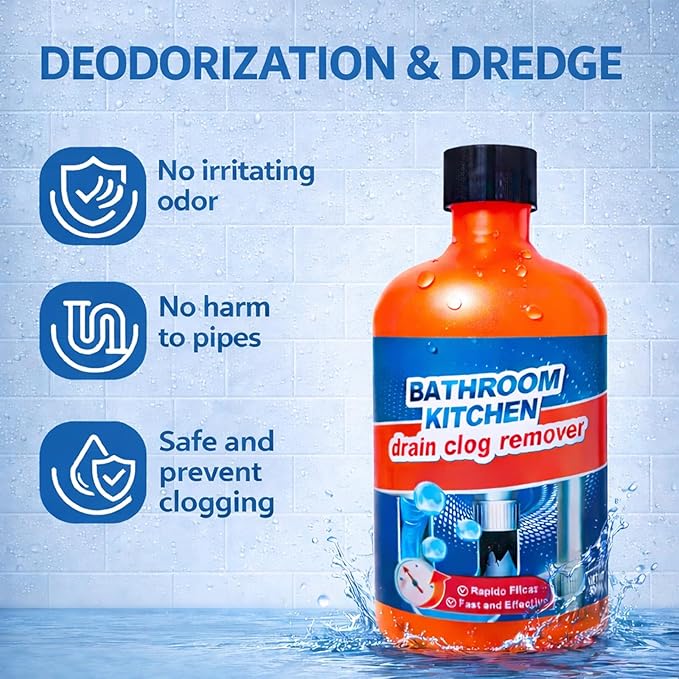 Drain Clog Remover Drain Clog Dissolver Opener-Cleaner Toilet Clog Remover-Professional Strength Liquid Pipe Build Up Remover (2 pcs)