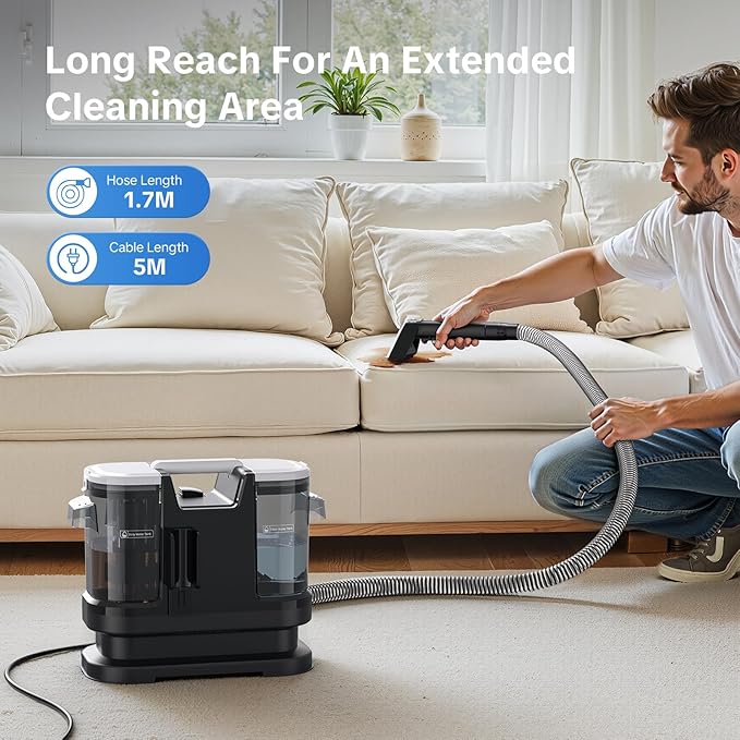 Couch Cleaner Machine 600W Motor - 20Kpa Suction Upholstery Cleaner Machine Portable Handheld Carpet Cleaner with Self-Cleaning and Long Hose for Pet Stains Couch Car Seats and Area Rugs