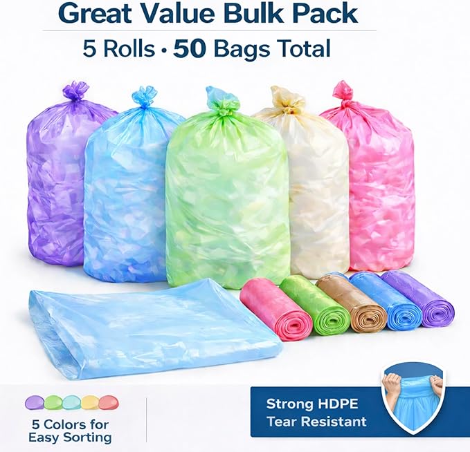 YoYoRain-(55-60) Gallon Colorful Trash Bag Large Garbage Bag-22Mic 38 x 58Perfect for IndustrialLawnYard Waste and Kitchen(50Bags).