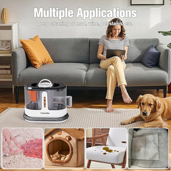 Portable Carpet Cleaner Machine with 18Kpa Powerful Suction Self-Cleaning Upholstery &amp Spot Cleaner for Pet Stains Car Couch &amp Rug with Cleaning Tools