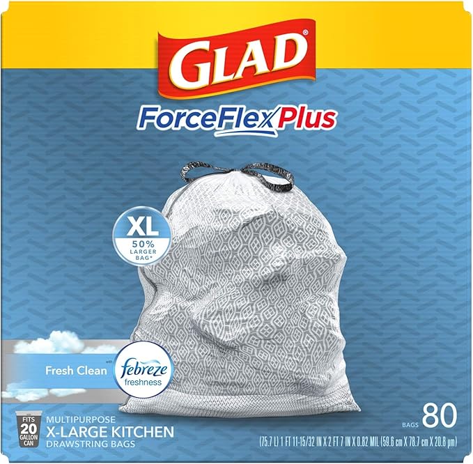 Glad Trash Bags Force Flex Kitchen Pro Drawstring Garbage Bags Fresh Clean 80 Count