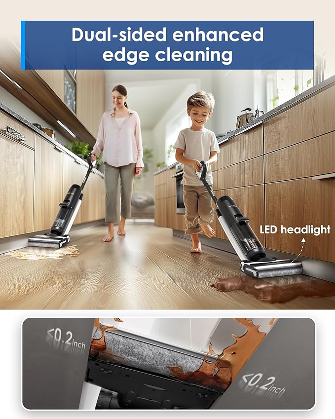 Tineco Floor ONE S7 PRO Cordless Wet Dry Vacuum Cleaner Smart Floor Cleaner Mop for Hard Floors Long Run Time Dual-Sided Edge Cleaning Self-Cleaning Centrifugal Drying Process