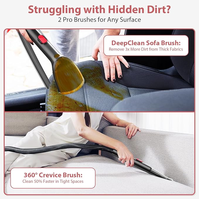 Upholstery Carpet Cleaner MUJERBAY 15Kpa Portable Spot and Stain Cleaner Shampooer Easy Move with Handle 1.5-inch Deep Cleaning Machine for Couch Stairs Car and Pet Messes.