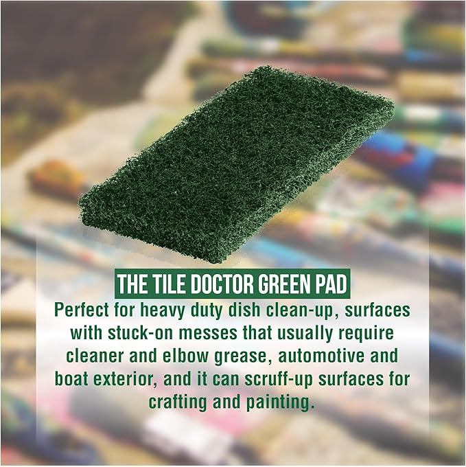 Scrub Doctor 6-Pack of 10 x 4.5 x 1 in. Large Green Scrub Pads and Scrub Pad Holder Scrub-HLD-L-GRN-6 Heavy-Duty Scrubbing Pads for Boat and Automotive Surfaces Dishes Kitchens and Paint Scuffing