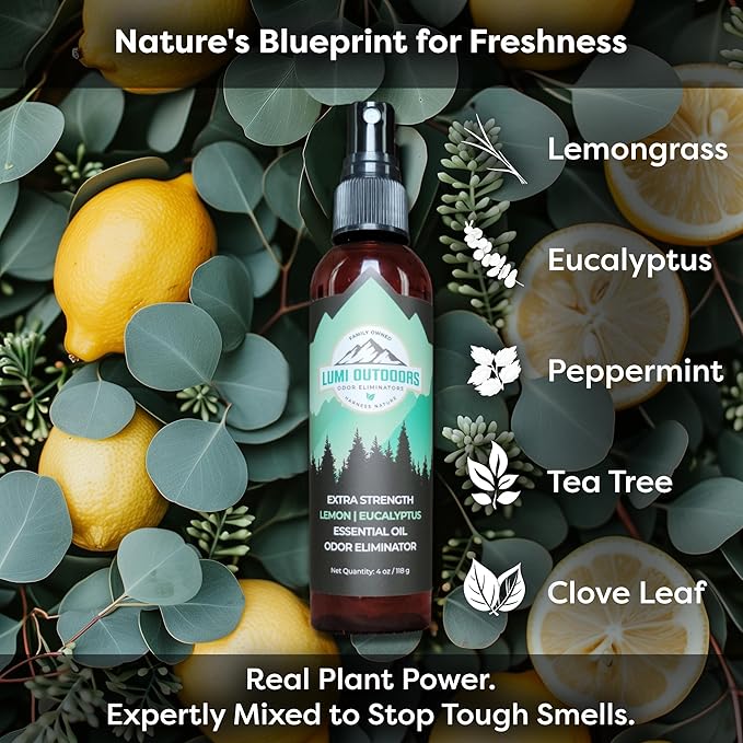 Lumi Outdoors Natural Shoe Deodorizer Spray 3 Pack Bundle - Lemon Eucalyptus Citrus Tea Tree Lavender Tea Tree