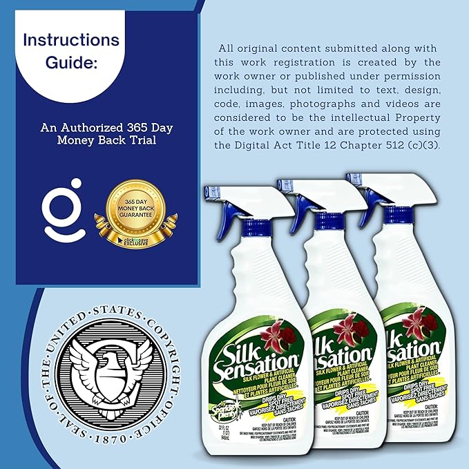 Sparkle Plenty Silk Sensation Artificial Flower &amp Plant Leaf Cleaner - Fake Flower Dusting Spray - Silk Plant Cleaner Spray No Wipe - Drip Dry Cleaning Supplies for Artificial Tree (32 oz 3 Pack)