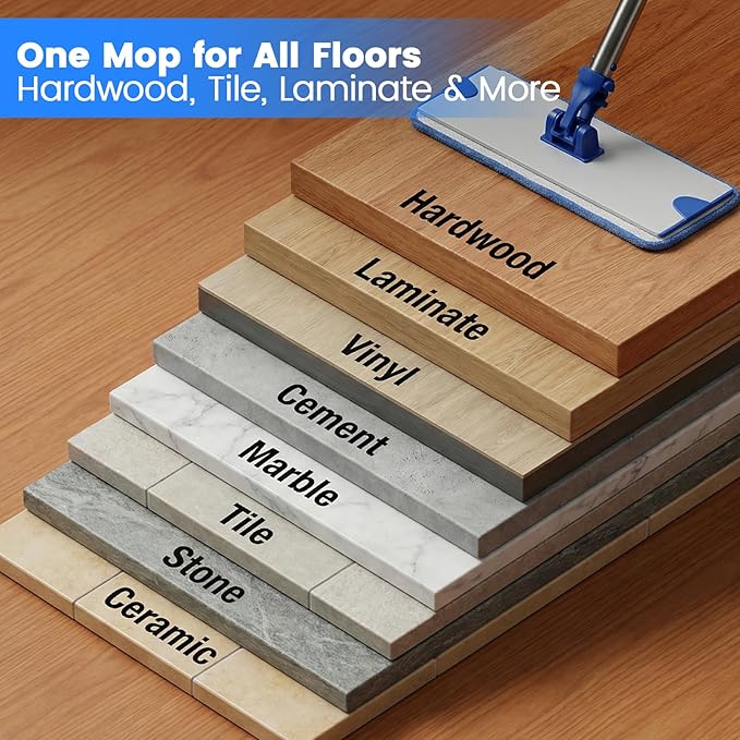18 Professional Microfiber Mop Flat Mop with Aluminum Alloy Base&ampStainless Steel Handle for Floor Cleaning Wet Dry Dust Floor Mops for Hardwood Tile Laminate