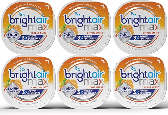 Bright Air Max Odor Eliminator Gel Biobased Air Freshener Cruelty Free Citrus Burst Scent 8 Oz Each 6 Pack
