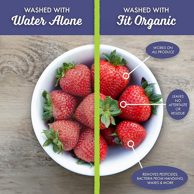 Fit Organic Soaker Produce Wash – USDA Certified Organic &amp Kosher Fruit and Vegetable Cleaner – Removes 98% Pesticides Wax &amp Contaminants – Family &amp Pet Safe Chemical-Free – 32 Oz (2-Pac