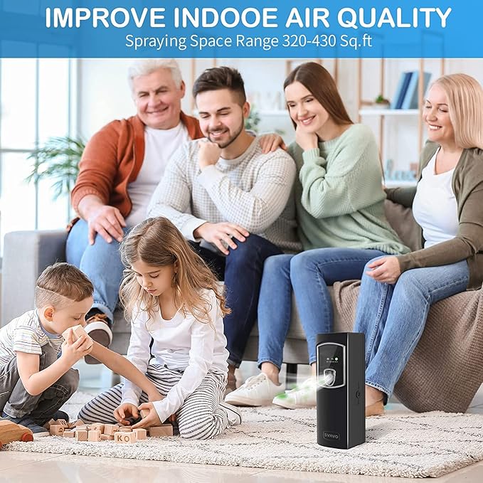 SVAVO Automatic Air Freshener Dispenser - Wall Mounted/Free Standing Auto Aerosol Spray Dispenser Programmable Fragrance Dispenser for Indoor-Bedroom Hotel Office Commercial Place Black