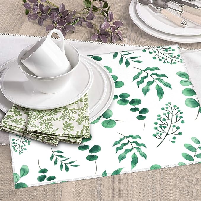Watercolor Plant Green Leaves Dish Drying Mat for Kitchen Counter 16x18 Microfiber Absorbent Fast Dry Mat 2Pcs Dish Mat Faucet Mats Sets Large Drying Kitchen Mat Kitchen Drying Pad