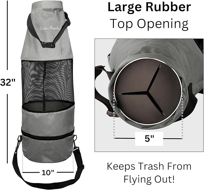 Boat Trash Bag - Heavy-Duty 600D Mesh Oxford Fabric with Bottom Zipper and Top Rubber Closure - Leakproof and Washable for Boats Kayaks Campers RVs and More