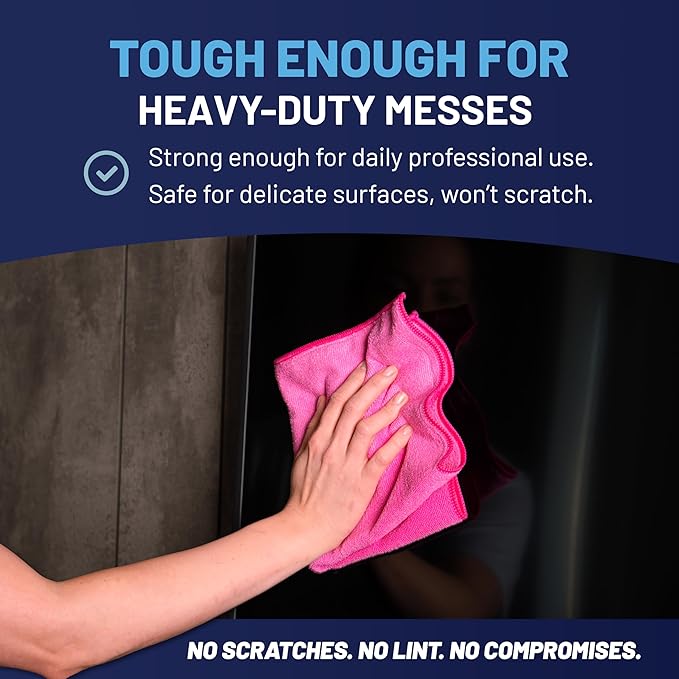 MW Pro Microfiber Cleaning Cloth | Pink | 12 Pack | 16” x 16” | All Purpose Microfiber Towels - Clean Dust Polish Scrub Absorbent